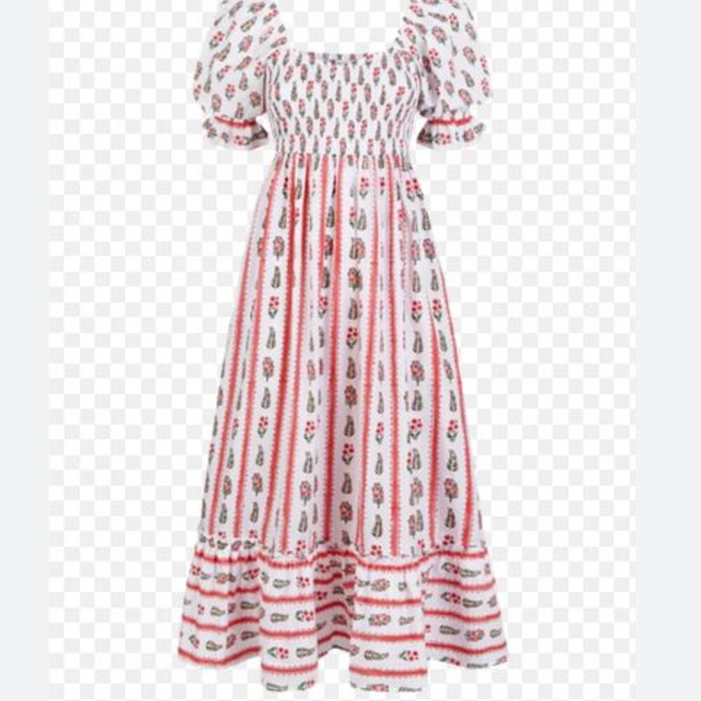 Brand new PINK CITY PRINTS Sz medium CINDY Sweetheart Smock Dress Pink Floral